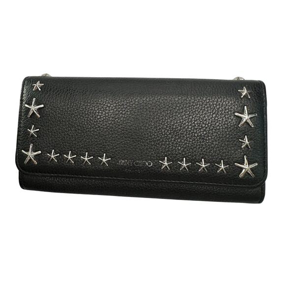 Jimmy Choo Star Studded Nino Long Wallet Black Leather - Picture 1 of 15
